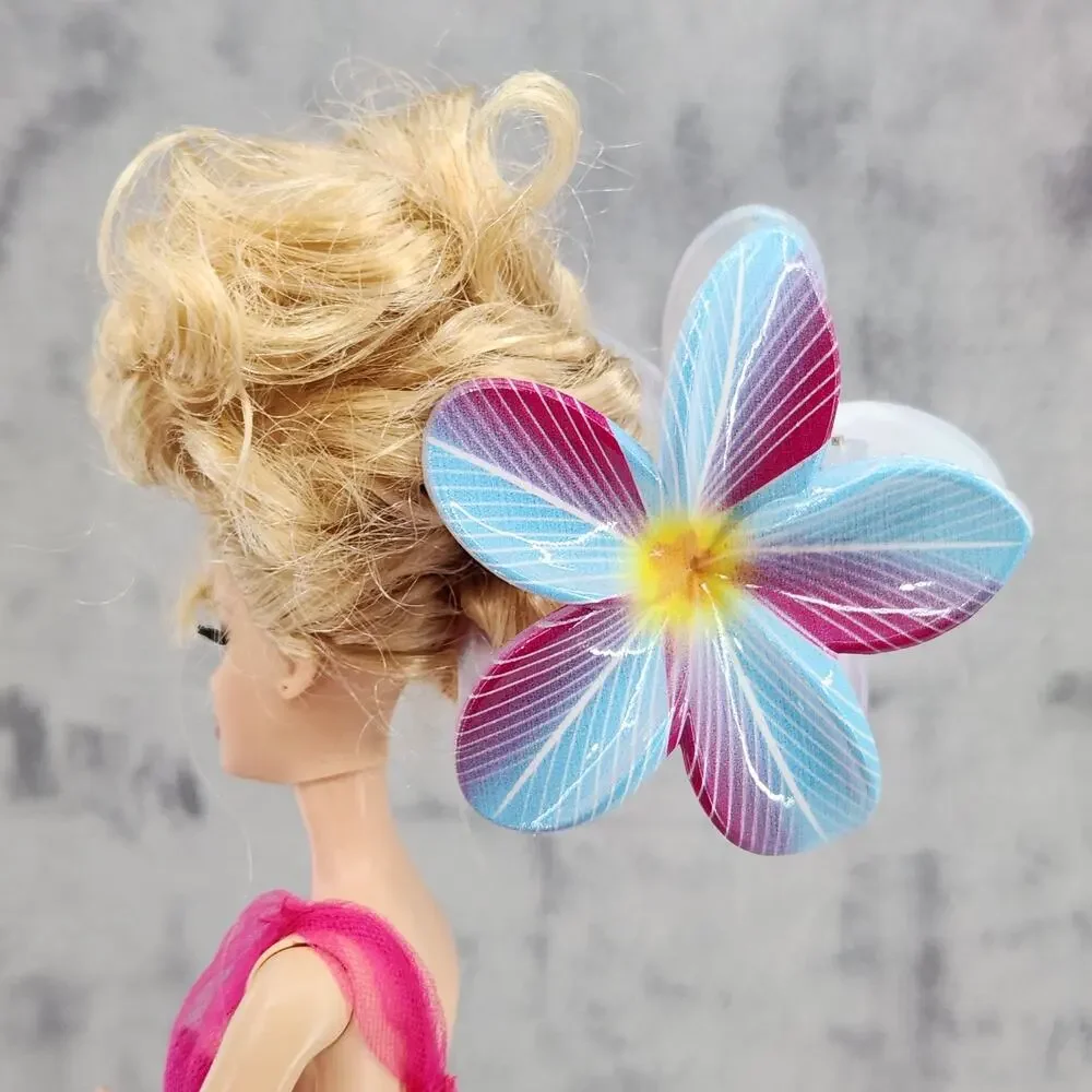 3 pc Hawaiian Flower Claw Clip Set - Hair Accessories - Blue & Purple Plumeria